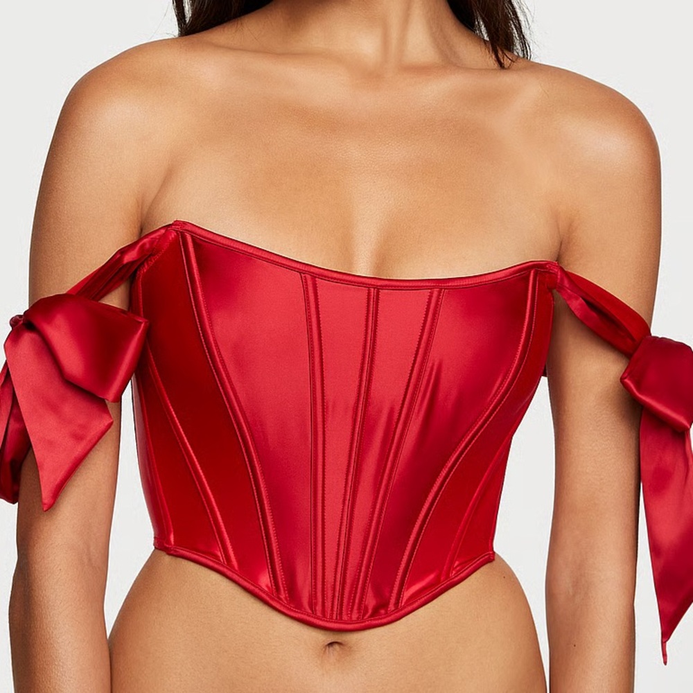 Victoria's Secret off the shoulder red bow Corset Top